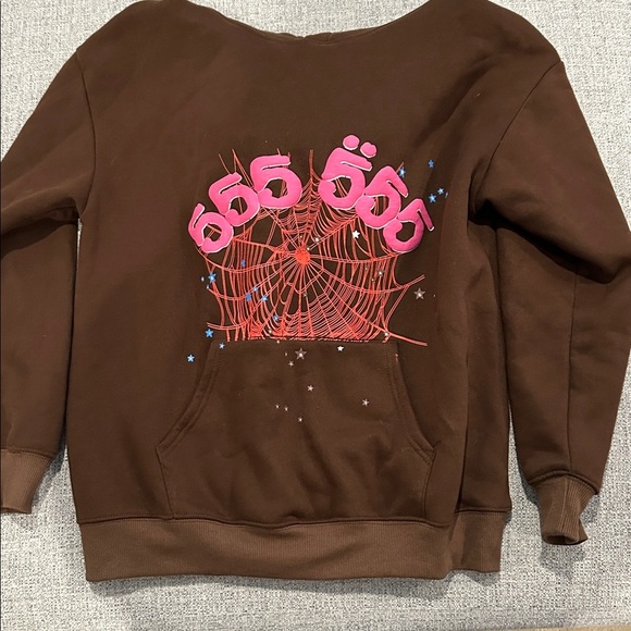 Sp5der 555 Angel Numbers Brown Sweatshirt with Pink Graphic - Picture 1 of 3